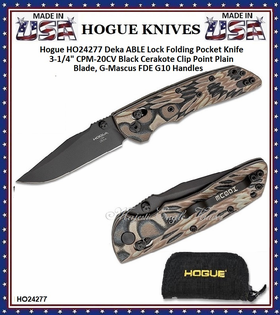 Hogue Knives HO24277 Hogue Deka ABLE Lock Folding Knife 3.25" CPM-20CV Black Cerakote Clip Point Blade, G-Mascus FDE G10 Handles Hogue Knives HO24277 Hogue Deka ABLE Lock Folding Knife 3.25" CPM-20CV Black Cerakote Clip Point Blade, G-Mascus FDE G10 Handles