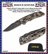Hogue Knives HO24277 Hogue Deka ABLE Lock Folding Knife 3.25" CPM-20CV Black Cerakote Clip Point Blade, G-Mascus FDE G10 Handles Hogue Knives HO24277 Hogue Deka ABLE Lock Folding Knife 3.25" CPM-20CV Black Cerakote Clip Point Blade, G-Mascus FDE G10 Handles