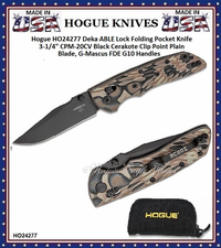 Hogue Knives HO24277 Hogue Deka ABLE Lock Folding Knife 3.25" CPM-20CV Black Cerakote Clip Point Blade, G-Mascus FDE G10 Handles Hogue Knives HO24277 Hogue Deka ABLE Lock Folding Knife 3.25" CPM-20CV Black Cerakote Clip Point Blade, G-Mascus FDE G10 Handles