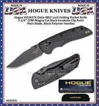 Hogue Knives HO24376 DEKA-BLACK CLIP PT/BLACK HNDL Hogue Deka ABLE Lock Folding Pocket Knife 3-1/4" CPM-MagnaCut Black Cerakote Clip Point Plain Blade, Black Polymer Handles Hogue Knives HO24376 DEKA-BLACK CLIP PT/BLACK HNDL Hogue Deka ABLE Lock Folding Pocket Knife 3-1/4" CPM-MagnaCut Black Cerakote Clip Point Plain Blade, Black Polymer Handles