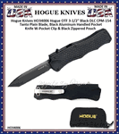 Hogue Knives HO34006 Hogue OTF 3-1/2'' Black DLC CPM-154 Tanto Plain Blade, Black Aluminum Handled Pocket Knife W-Pocket Clip & Black Zippered Pouch