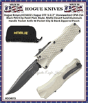 Hogue Knives HO34015 Hogue OTF 3-1/2'' Stonewashed CPM-154 Black PVD Clip Point Plain Blade, Matte Desert Sand Aluminum Handle Pocket Knife W-Pocket Clip & Black Zippered Pouch