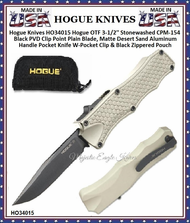 Hogue Knives HO34015 Hogue OTF 3-1/2'' Stonewashed CPM-154 Black PVD Clip Point Plain Blade, Matte Desert Sand Aluminum Handle Pocket Knife W-Pocket Clip & Black Zippered Pouch Hogue Knives HO34015 Hogue OTF 3-1/2'' Stonewashed CPM-154 Black PVD Clip Point Plain Blade, Matte Desert Sand Aluminum Handle Pocket Knife W-Pocket Clip & Black Zippered Pouch