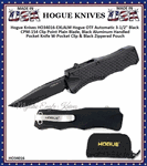 Hogue Knives HO34016-EXLALM Hogue OTF Automatic 3-1/2" Black CPM-154 Clip Point Plain Blade, Black Aluminum Handled Pocket Knife W-Pocket Clip & Black Zippered Pouch