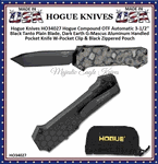 Hogue Knives HO34027 Hogue Compound OTF Automatic 3-1/2'' Black Tanto Plain Blade, Dark Earth G-Mascus Aluminum Handled Pocket Knife W-Pocket Clip & Black Zippered Pouch