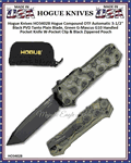 Hogue Knives HO34028 Hogue Compound OTF Automatic 3-1/2'' Black PVD Tanto Plain Blade, Green G-Mascus G10 Handled Pocket Knife W-Pocket Clip & Black Zippered Pouch