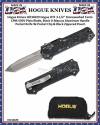 Hogue Knives HO34029 Hogue OTF 3-1/2'' Stonewashed Tanto CPM-S30V Plain Blade, Black G-Mascus Aluminum Handle Pocket Knife W-Pocket Clip & Black Zippered Pouch Hogue Knives HO34029 Hogue OTF 3-1/2'' Stonewashed Tanto CPM-S30V Plain Blade, Black G-Mascus Aluminum Handle Pocket Knife W-Pocket Clip & Black Zippered Pouch