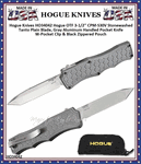 Hogue Knives HO34042 Hogue OTF 3-1/2'' CPM-S30V Stonewashed Tanto Plain Blade, Gray Aluminum Handled Pocket Knife W-Pocket Clip & Black Zippered Pouch