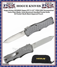 Hogue Knives HO34042 Hogue OTF 3-1/2'' CPM-S30V Stonewashed Tanto Plain Blade, Gray Aluminum Handled Pocket Knife W-Pocket Clip & Black Zippered Pouch Hogue Knives HO34042 Hogue OTF 3-1/2'' CPM-S30V Stonewashed Tanto Plain Blade, Gray Aluminum Handled Pocket Knife W-Pocket Clip & Black Zippered Pouch