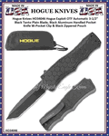 Hogue Knives HO34046 Hogue Exploit OTF Automatic 3-1/2'' Black Tanto Plain Blade, Black Aluminum Handled Pocket Knife W-Pocket Clip & Black Zippered Pouch