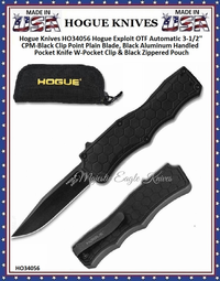 Hogue Knives HO34056 Hogue Exploit OTF Automatic 3-1/2'' CPM-Black Clip Point Plain Blade, Black Aluminum Handled Pocket Knife W-Pocket Clip & Black Zippered Pouch Hogue Knives HO34056 Hogue Exploit OTF Automatic 3-1/2'' CPM-Black Clip Point Plain Blade, Black Aluminum Handled Pocket Knife W-Pocket Clip & Black Zippered Pouch