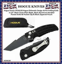 Hogue Knives HO34120 Hogue Elishewitz Design AUTO Folding Knife 3-1/2" Black Tanto Plain Blade, Black Aluminum Handled Pocket Knife W-Pocket Clip & Black Zippered Pouch Hogue Knives HO34120 Hogue Elishewitz Design AUTO Folding Knife 3-1/2" Black Tanto Plain Blade, Black Aluminum Handled Pocket Knife W-Pocket Clip & Black Zippered Pouch