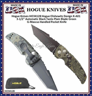 Hogue Knives HO34128 Hogue Elishewitz Design X-A01 3-1/2" Automatic Black Tanto Plain Blade Green G-Mascus Handled Pocket Knife Hogue Knives HO34128 Hogue Elishewitz Design X-A01 3-1/2" Automatic Black Tanto Plain Blade Green G-Mascus Handled Pocket Knife
