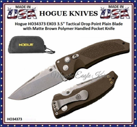 Hogue Knives HO34373 Hogue EX03 3.5" Tactical Plain Drop Point Blade with Matte Brown Polymer Handled Knife & Pouch Hogue Knives HO34373 Hogue EX03 3.5" Tactical Plain Drop Point Blade with Matte Brown Polymer Handled Knife & Pouch