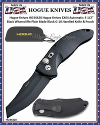 Hogue Knives HO34420 Hogue Knives EX04 Automatic 3-1/2" Black Wharncliffe Plain Blade Black G-10 Handled Knife & Pouch Hogue Knives HO34420 Hogue Knives EX04 Automatic 3-1/2" Black Wharncliffe Plain Blade Black G-10 Handled Knife & Pouch