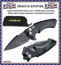 Hogue Knives HO34539 EX-A05 Elishewitz Design AUTO Folding Pocket Knife 3.5" CPM-154 Black Spear Point Plain Blade, Black Aluminum Handles with Black G-Mascus Inlays Hogue Knives HO34539 EX-A05 Elishewitz Design AUTO Folding Pocket Knife 3.5" CPM-154 Black Spear Point Plain Blade, Black Aluminum Handles with Black G-Mascus Inlays