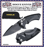 Hogue Knives HO34559 Hogue X5 Flipper 4" Black CPM-154 Plain Spear Point Black Blade, Black Aluminum Handles with G-Mascus Inlays Knife & Pouch
