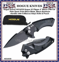 Hogue Knives HO34559 Hogue X5 Flipper 4" Black CPM-154 Plain Spear Point Black Blade, Black Aluminum Handles with G-Mascus Inlays Knife & Pouch Hogue Knives HO34559 Hogue X5 Flipper 4" Black CPM-154 Plain Spear Point Black Blade, Black Aluminum Handles with G-Mascus Inlays Knife & Pouch