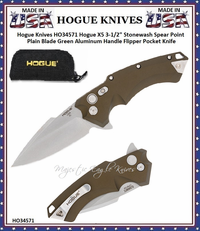 Hogue Knives HO34571 Hogue X5 3-1/2" Stonewash Spear Point Plain Blade Green Aluminum Handle Flipper Pocket Knife Hogue Knives HO34571 Hogue X5 3-1/2" Stonewash Spear Point Plain Blade Green Aluminum Handle Flipper Pocket Knife