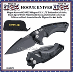 Hogue Knives HO34579 Hogue X5 3-1/2' Button Lock Folder, Black Spear Point Plain Blade Black Aluminum Frame/G10 G-Mascus Black Inserts Handle Flipper Pocket Knife