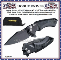 Hogue Knives HO34579 Hogue X5 3-1/2' Button Lock Folder, Black Spear Point Plain Blade Black Aluminum Frame/G10 G-Mascus Black Inserts Handle Flipper Pocket Knife Hogue Knives HO34579 Hogue X5 3-1/2' Button Lock Folder, Black Spear Point Plain Blade Black Aluminum Frame/G10 G-Mascus Black Inserts Handle Flipper Pocket Knife