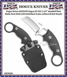 Hogue Knives HO35329 Hogue EX-F03 2-1/4" Hawkbill Plain Blade Neck Knife G10 Solid Black Scales w/Neck & Belt Sheath Hogue Knives HO35329 Hogue EX-F03 2-1/4" Hawkbill Plain Blade Neck Knife G10 Solid Black Scales w/Neck & Belt Sheath