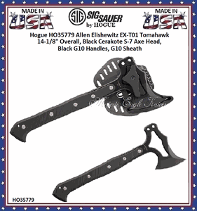 Hogue Knives HO35779 Hogue Allen Elishewitz EX-T01 Tomahawk 14-1/8" Overall, Black Cerakote S-7 Axe Head, Black G10 Handles, G10 Sheath