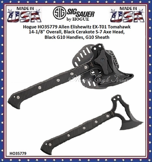 Hogue Knives HO35779 Hogue Allen Elishewitz EX-T01 Tomahawk 14-1/8" Overall, Black Cerakote S-7 Axe Head, Black G10 Handles, G10 Sheath