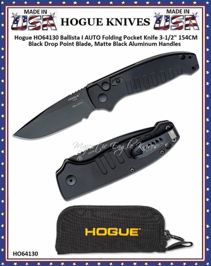 Hogue Knives HO64130 Ballista I AUTO Folding Pocket Knife 3-1/2" 154CM Black Drop Point Blade, Matte Black Aluminum Handles Hogue Knives HO64130 Ballista I AUTO Folding Pocket Knife 3-1/2" 154CM Black Drop Point Blade, Matte Black Aluminum Handles