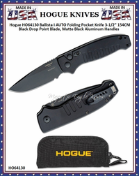 Hogue Knives HO64130 Ballista I AUTO Folding Pocket Knife 3-1/2" 154CM Black Drop Point Blade, Matte Black Aluminum Handles Hogue Knives HO64130 Ballista I AUTO Folding Pocket Knife 3-1/2" 154CM Black Drop Point Blade, Matte Black Aluminum Handles