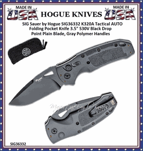 Hogue Knives SIG Sauer by Hogue SIG36332 K320A Tactical AUTO Folding Pocket Knife 3.5" S30V Black Drop Point Plain Blade, Gray Polymer Handles