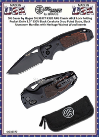Hogue Knives SIG Sauer by Hogue SIG36377 K320 AXG Classic ABLE Lock Folding Pocket Knife 3.5" S30V Black Cerakote Drop Point Plain Blade, Black Aluminum Handles with Heritage Walnut Wood Inserts Hogue Knives SIG Sauer by Hogue SIG36377 K320 AXG Classic ABLE Lock Folding Pocket Knife 3.5" S30V Black Cerakote Drop Point Plain Blade, Black Aluminum Handles with Heritage Walnut Wood Inserts