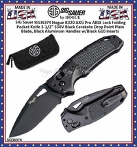 Hogue Knives SIG36374 SIG Sauer by Hogue K320 AXG Pro ABLE Lock Folding Pocket Knife 3-1/2" S30V Black Cerakote Drop Point Plain Blade, Black Aluminum Handles w/Black G10 Inserts Hogue Knives SIG36374 SIG Sauer by Hogue K320 AXG Pro ABLE Lock Folding Pocket Knife 3-1/2" S30V Black Cerakote Drop Point Plain Blade, Black Aluminum Handles w/Black G10 Inserts
