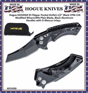 Hogue Knives HO34569 Hogue X5 Flipper 3.5" Black CPM-154 Modified Wharncliffe Blade, Black Aluminum Handles with G-Mascus Inlays 