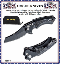 Hogue Knives HO34569 Hogue X5 Flipper 3.5" Black CPM-154 Modified Wharncliffe Blade, Black Aluminum Handles with G-Mascus Inlays Hogue Knives HO34569 Hogue X5 Flipper 3.5" Black CPM-154 Modified Wharncliffe Blade, Black Aluminum Handles with G-Mascus Inlays