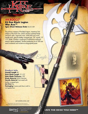 UNITED CUTLERY KR0037 KIT RAE'S Black Legion War Axe UNITED CUTLERY KR0037 KIT RAE'S Black Legion War Axe
