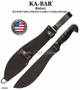 KA-BAR 1248 Cutlass Machete Fixed 11" Black Blade, Kraton G Handle, Leather/Cordura Sheath