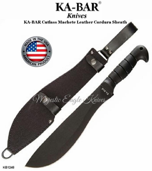 KA-BAR 1248 Cutlass Machete Fixed 11" Black Blade, Kraton G Handle, Leather/Cordura Sheath