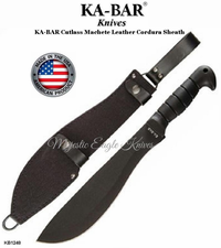 KA-BAR 1248 Cutlass Machete Fixed 11" Black Blade, Kraton G Handle, Leather/Cordura Sheath KA-BAR 1248 Cutlass Machete Fixed 11" Black Blade, Kraton G Handle, Leather/Cordura Sheath
