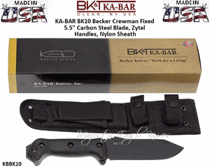 KA-BAR BK10 Becker Crewman Fixed 5-1/2" 1095 Carbon Steel Plain Blade, Zytel Handles, Nylon Sheath