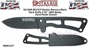 KA-BAR BK13CP Becker Remora Black Neck Knife 2-1/4 1095 Plain Blade, Hard Plastic Sheath