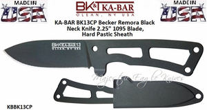 KA-BAR BK13CP Becker Remora Black Neck Knife 2-1/4 1095 Plain Blade, Hard Plastic Sheath