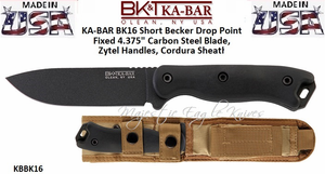 KA-BAR BK16 Short Becker Drop Point Fixed 4-3/4 1095 Carbon Steel Plain Blade, Zytel Handles, Cordura Sheath KA-BAR BK16 Short Becker Drop Point Fixed 4-3/4 1095 Carbon Steel Plain Blade, Zytel Handles, Cordura Sheath