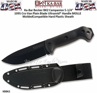 KA-BAR BK2 Becker Campanion Fixed 5-1/4" 1095 Cro-Van Plain Blade, Zytel Handles, Molded Hard Plastic Sheath KA-BAR BK2 Becker Campanion Fixed 5-1/4" 1095 Cro-Van Plain Blade, Zytel Handles, Molded Hard Plastic Sheath