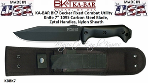 KA-BAR BK7 Becker Fixed Combat Utility Knife 7" 1095 Carbon Steel Plain Blade, Zytel Handles, Nylon Sheath KA-BAR BK7 Becker Fixed Combat Utility Knife 7" 1095 Carbon Steel Plain Blade, Zytel Handles, Nylon Sheath