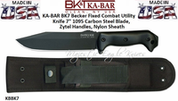 KA-BAR BK7 Becker Fixed Combat Utility Knife 7" 1095 Carbon Steel Plain Blade, Zytel Handles, Nylon Sheath KA-BAR BK7 Becker Fixed Combat Utility Knife 7" 1095 Carbon Steel Plain Blade, Zytel Handles, Nylon Sheath