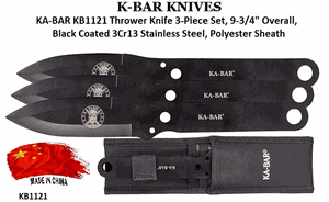 KA-BAR KB1121 Thrower Knife 3-Piece Set, 9-3/4" Overall, Black Coated 3Cr13 Stainless Steel, Polyester Sheath