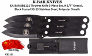 KA-BAR KB1121 Thrower Knife 3-Piece Set, 9-3/4" Overall, Black Coated 3Cr13 Stainless Steel, Polyester Sheath
