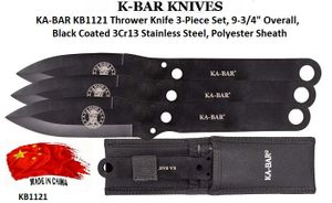 KA-BAR KB1121 Thrower Knife 3-Piece Set, 9-3/4" Overall, Black Coated 3Cr13 Stainless Steel, Polyester Sheath