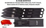 KA-BAR KB1121 Thrower Knife 3-Piece Set, 9-3/4" Overall, Black Coated 3Cr13 Stainless Steel, Polyester Sheath